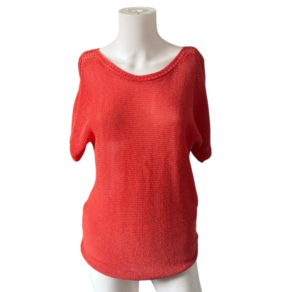 Chico's Orange Knit Top Round Neck Pullover Lightweight Colorful Linen Blend